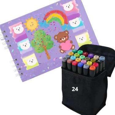 Imagem de Kit Livro de Colorir Capa Dura Roxo + 24 Canetinhas coloridas - Canetas Coloridas - | Atividades Educativas | Criatividade Infantil | Presente Divertido | Antiestresse