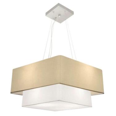 Imagem de Lustre Pendente Duplo Quadrado Vivare Md-4066 Cúpula Em Tecido 50x35cm Algodão Crú / Branco - Bivolt