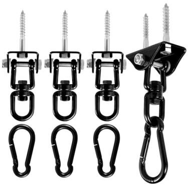 Imagem de OWTWCNL Kit de suspensão de rede de 4 peças, kit de gancho giratório de 360° resistente, ganchos de rede duráveis para pendurar cadeira de rede, ioga aérea, sacos de areia de boxe, balanços (preto)