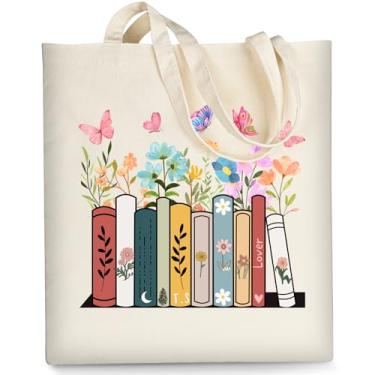 Imagem de AUSVKAI Sacola de lona estética para mulheres, bolsa de supermercado reutilizável com cachorro, bolsas de algodão quarta asa para compras na praia, presentes modernos de aposentadoria