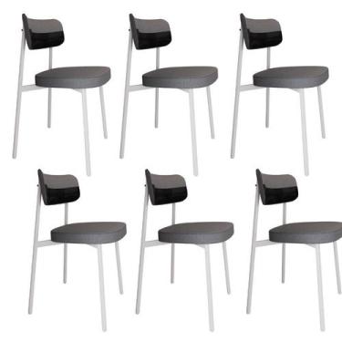 Imagem de Conjunto 6 Cadeiras de Jantar Alloa Tecido Mesclado Est.Branca - Metal