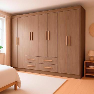 Imagem de Guarda-Roupa Casal Lite 8 Portas 4 Gavetas Carvalho - Modern