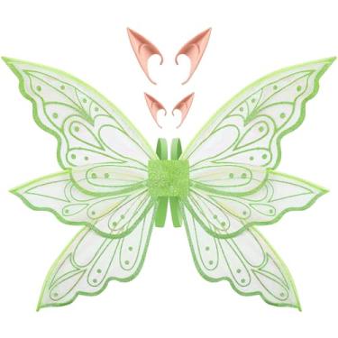 Imagem de Sratte Asas de fada com orelhas de elfo para meninas, asas de anjo, para mulheres, adultos, crianças, fantasia de Halloween (verde)