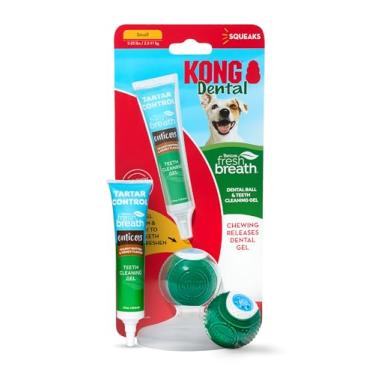 Imagem de TropiClean Fresh Breath – Bola dentária KONG para cães pequenos – Kit de limpeza de dentes de cães – Remove a placa bacteriana – pasta de dente para cães com manteiga de amendoim e mel, 30 ml