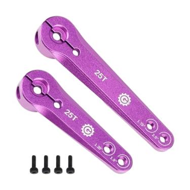 Imagem de 2PCS TGCWENG CNC Aluminum 25T Servo Horn Long Steering Servo Arms Compatible Futaba Savox Xcore HL HSP HD Power Rc Servos Suitable for RC Airplanes RC Plane Car (Purple)