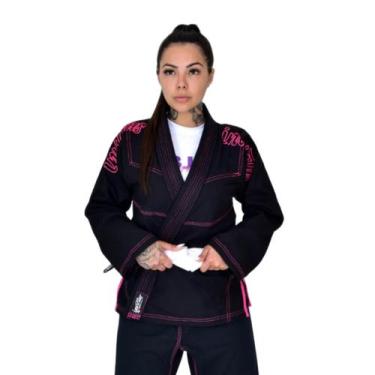 Imagem de Kimono Jiu Jitsu Feminino Preto Costura Rosa Pink Invictus, F4