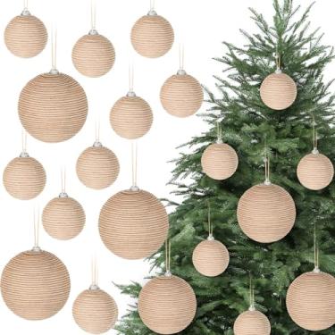 Imagem de 12 peças de enfeites de bola de Natal marrom decoração boho corda de juta de fazenda bolas penduradas de serapilheira ornamentos rústicos neutros para decoração de lareira de árvore de Natal