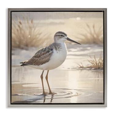 Imagem de Stupell Industries Arte de parede em tela flutuante cinza Sunlit Sandpiper in Shallow Water, design de Susan Arnot, 45,7 x 45,7 cm