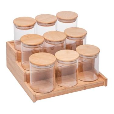 Imagem de WOLFF - Conjunto 9 Porta Mantimentos com Tampa e Suporte de Bambu 22,5x22x8,5cm Vidro Borossilicato