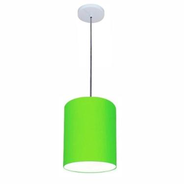 Imagem de Lustre Luminária Pendente Vivare Free Lux Pe-4104br Cúpula Em Tecido 15x25cm Verde-limão Canopla Branca E Fio Cristal