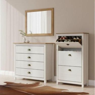 Imagem de Conjunto Sapateira + Cômoda 4 Gavetas + Moldura com Espelho 100% Madei