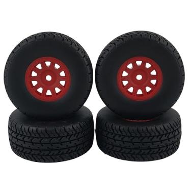 Imagem de Kit de roda e pneu de carro RC para Arrma Mojave Grom 1/14 – 4 peças de pneus e aros macios dianteiros e traseiros (vermelho)