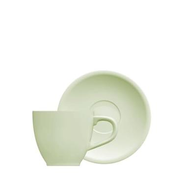 Imagem de Xícara e pires para café em porcelana, modelo Cafeteira Pró, EXpresso Oval, 110 ml, Germer, Verde