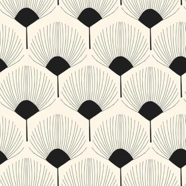 Imagem de VEELIKE Papel de parede geométrico moderno bege e preto Peel and Stick Boho Art Deco para quarto banheiro parede com destaque 40 cm x 900 cm papel de parede abstrato papel de contato autoadesivo para