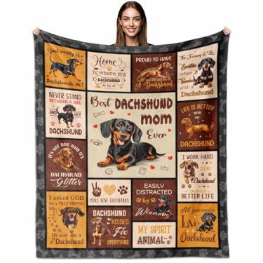 Imagem de Whasnrt Presentes de Dachshund para mulheres, cobertor de mãe de Dachshunds 152 cm x 127 cm, decoração de cachorro Wiener para amantes de dachshund, cobertor de cachorro Weiner