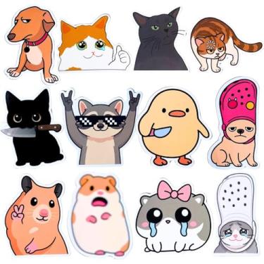 Imagem de 12 peças de ímãs de animais meme de desenho animado, fofo, divertido, exclusivo, peculiar, estranho, bobo chorando, gato, cão, chique, filhote, hamster, guaxinim, armário, acessórios, casa, cozinha