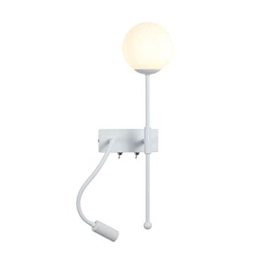 Imagem de Luminária de parede globo de vidro, luminária de parede moderna, braço longo, arandela de metal com interruptor, holofote de leitura LED flexível para montagem em parede, luminária de parede