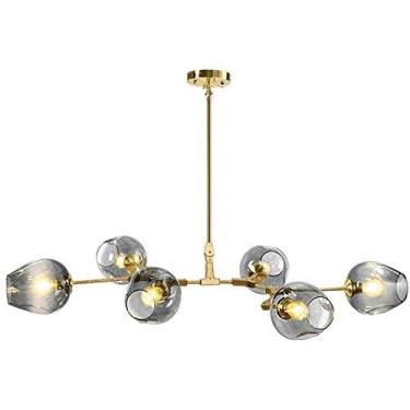 Imagem de Lustre E27 Nordic Glass Ball Chandelier Altura ajustável, Lustre preto fosco, E26 Metal Hand Blow Branches Pendant Light, Luminárias de globo de meados do século de 79"