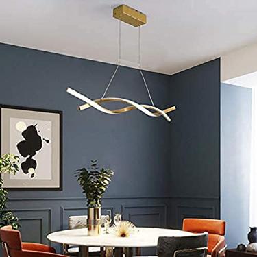 Imagem de Lustre LED Pendente de Teto Regulável com Controle Remoto Luminária Pendente Alumínio Acrílico Moderno Lustre LED Decoração de Ilha de Cozinha Luz Pendente, Dourado-39,3 * 4,7 pol.