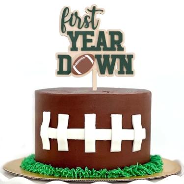 Imagem de Topo de bolo de madeira do primeiro ano - decorações de festa de primeiro aniversário de futebol americano, topo de bolo de 1º aniversário, esmagamento de bolo de festa esportiva (topper-1)