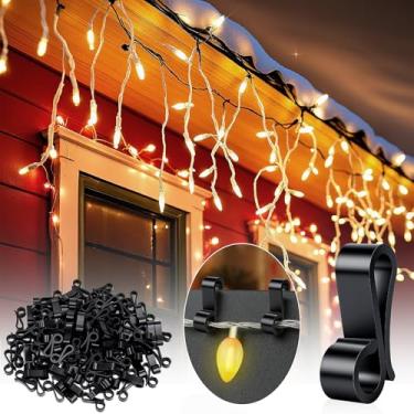 Imagem de SelfTek 120 peças de clipes de luz de Natal ao ar livre, clipes de calha para pendurar luzes externas, ganchos de calha para pendurar suporte de lâmpada para telhas para telhado, casa, decoração de