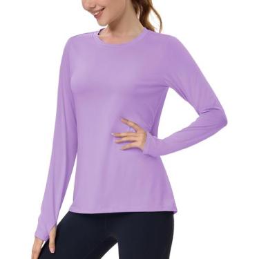 Imagem de Camiseta feminina MAGCOMSEN de manga comprida Rash Guard Light Purple 