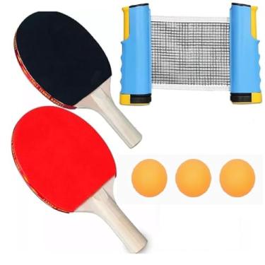 Imagem de Kit Completo de Tênis de Mesa - 2 Raquetes + 3 Bolas + Rede Portátil (Equipamento para Treino em Casa)