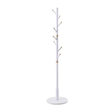 Imagem de Prateleira de revestimento de poste único para uso doméstico, quarto, sala de estar, corredor, canto, cabide para escritório, cabide simples, cabide de madeira, cabide de metal em pé (cor: Bei