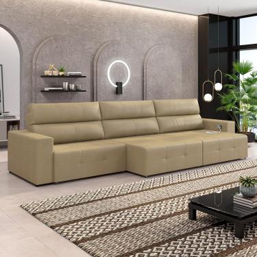 Imagem de Sofá Retrátil 6 Lugares 404cm 3 Módulos Nero com USB Couro Bege G52 - Gran Belo
