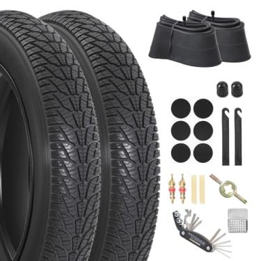 Imagem de 2 peças de pneu de bicicleta gordo 20x3.0, 2 peças tubo de pneu gordo 20x3.0 e bolsa de reparo de bicicleta com bomba de pneu, bicicleta off-road dobrável resistente, conjunto de substituição de pneus