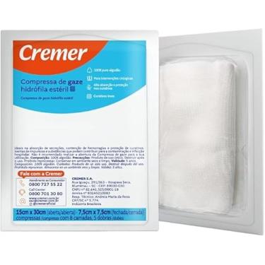 Imagem de Gaze Estéril Cremer 7,5x7,5cm - Compressa Hidrófila 100% Algodão - 8 Camadas Alta Absorção | 50 pacotes contendo 10 compressas