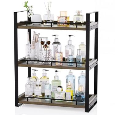 Imagem de CeleVista Organizador de balcão de banheiro, prateleira de bancada de madeira de 3 camadas para penteadeira, cuidados com a pele, maquiagem, café de cozinha e armazenamento de pia, com suporte de