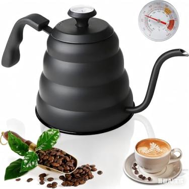 Imagem de Chaleira Eletrica Bico de Ganso, Bule Bico de Ganso, Bico de Ganso, Chaleira Bico de Ganso Preta com Termômetro, Chaleira Eléctrica Gooseneck Preta de 1,2 L