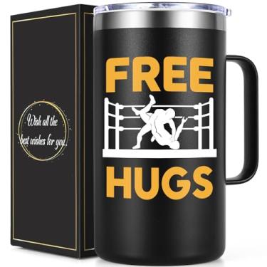 Imagem de Lifecapido Presentes de luta livre, abraços, 590 ml, caneca de café isolada com alça, presente de Natal, presentes de lutador para homens, treinador de luta livre, preto