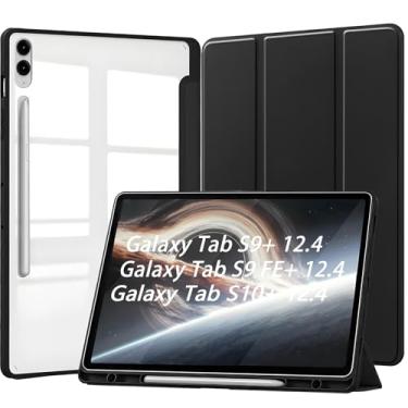 Imagem de Capa para Samsung Galaxy Tab S10+ Plus e Tab S9+ Plus e S9 FE+ Plus 12.4" Capinha Protetora Fina capa Traseira Transparente com Suporte para Lápis Anti-Impacto Auto Sleep Tampa Magnética - Negro