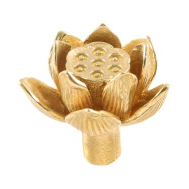 Imagem de FLCPJGV Puxador de armário Lotus Seedpod, puxador de porta de armário, de gaveta, maçaneta de cobre para cômoda, Ouro