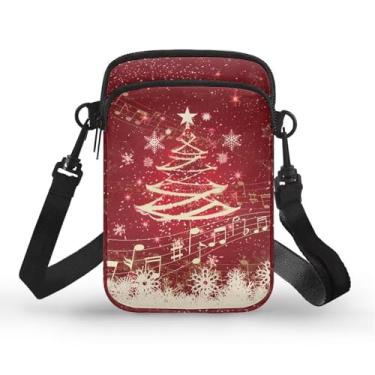 Imagem de Ozuxouey Bolsa tiracolo pequena feminina de Natal para celular, bolsa tiracolo de lona, bolsa transversal, Árvore de Natal