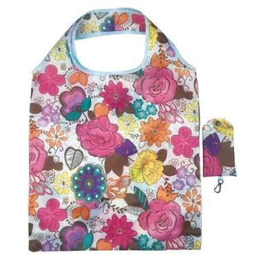 Imagem de Sacolas de compras reutilizáveis para mulheres, sacolas de compras de poliéster dobráveis extragrandes resistentes laváveis na máquina reutilizáveis para armazenamento de viagem, uso diário, estampa