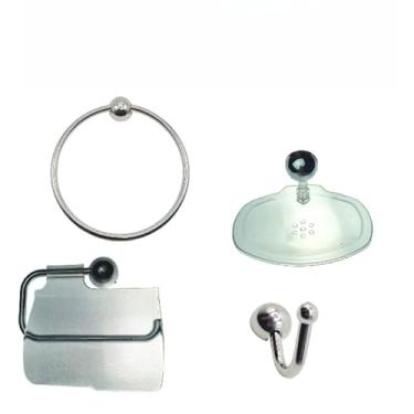 Imagem de Kit Banheiro 4-5 Peças - Conjunto Acessórios para Pia em ABS e Alumínio com Gabarito de Instalação(4 peças cristal)