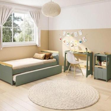 Imagem de Conjunto Quarto Completo Bicama com LED, Escrivaninha e Estante Petit 