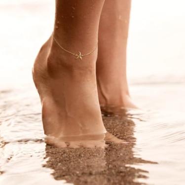 Imagem de Tornozeleira dourada feminina banhada a ouro 14k estrela do mar