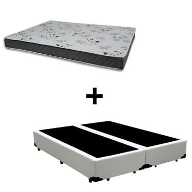 Imagem de Cama Box Queen 158 Tecido Sintético Branco Com Colchão Miller - 100% Espuma - D33 Cinza 54x158x198