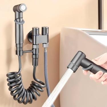 Imagem de Ducha Higiênica Luxo com Válvula de Controle Dupla 1 Entrada 2 Saídas em Aço Inox/Cromado, Mangueira 1,5m – Ideal para Banheiro e Lavanderia (Cinza)