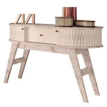 Imagem de Aparador Para Sala 1 Gaveta 136 Cm Estoril Madetec Calacata Off White 