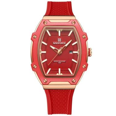 Imagem de Relógio Feminino De Quartzo De Silicone Casual Tonneau Pulseira De Silicone Impermeavel Vermelho