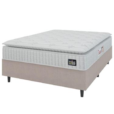 Imagem de Cama Box Casal Colchão Espuma D45 Lazio Pillow Top 138x188x62cm Suede Branco/bege Hellen