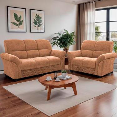 Imagem de Sofá 3 E 2 Lugares Cama Inbox Mourato Revestidos Em Bouclé Caramelo
