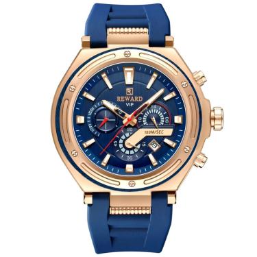 Imagem de Relógio Masculino Design Robusto Esportivo De Quartzo 3bar à Prova D´agua Azul Dourado