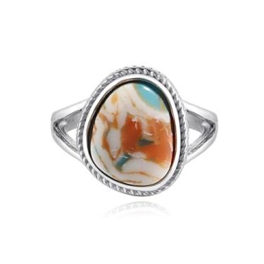 Imagem de Anel Turquesa/Quartzo Rosa/Ônix Preto para Mulheres, Anel Boho Anel de Prata de Aço Inoxidável Joias, Metal, Turquesa sintética