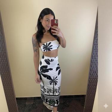 Imagem de Conjunto Tropical Elegante Top Faixa e Saia Longa com Estampa de Folha